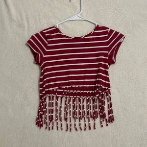 Cropped pink and white striped t-shirt